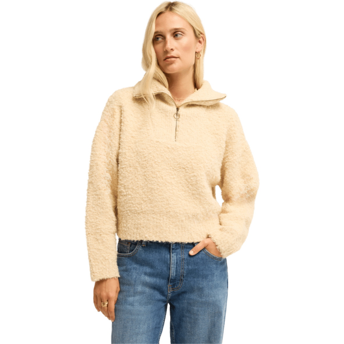 2026 Billabong Womens Lost Heaven 2 Half Zip Fleece EBJSW00150 - White Cap